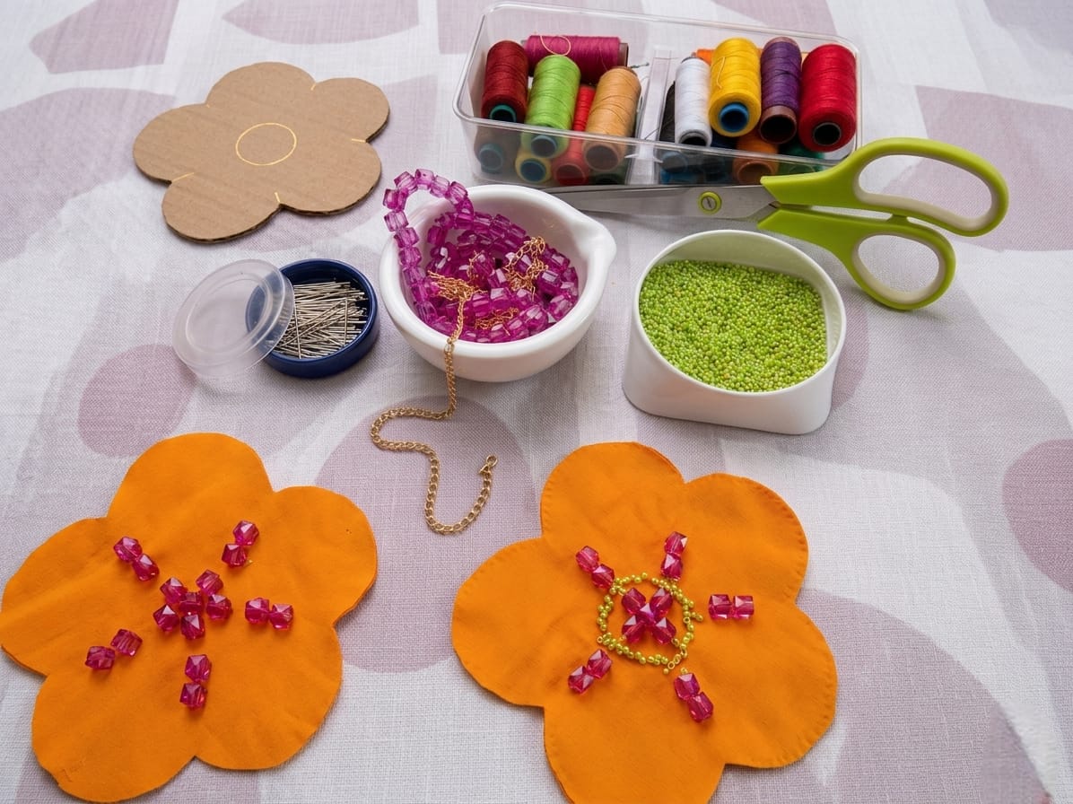 Détail mercerie et broderies main — atelier Ébène Muse